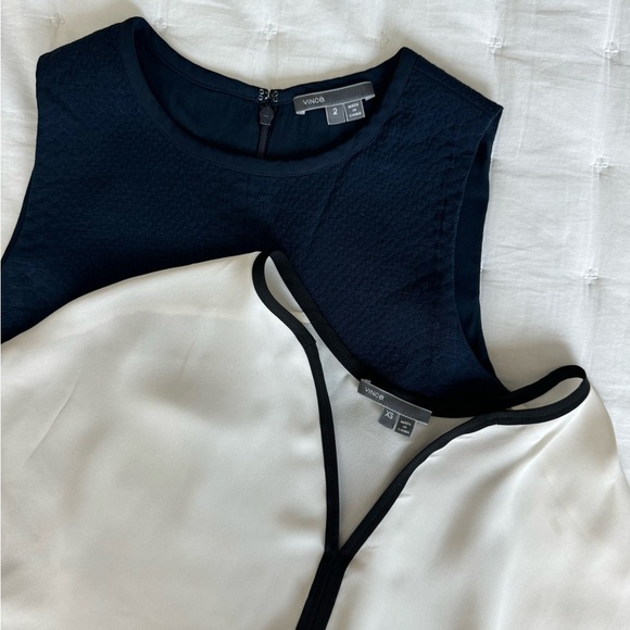 Vince XS 2 Navy and White Contrast Silk Blouses Bundle of Two - Picture 4 of 10